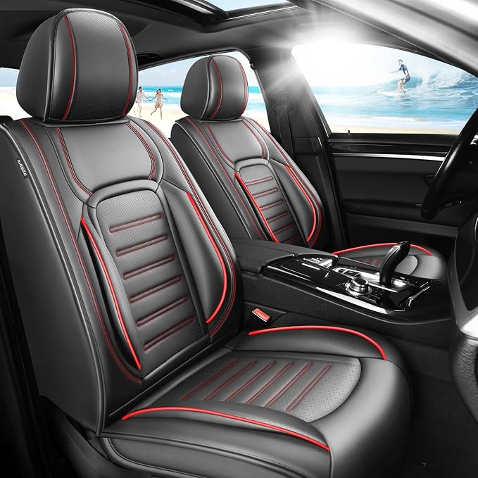 Fit FJ Cruiser Car Seat Covers for Toyota FJ Cruiser 2007-2013 2014 -Premium Leather, Waterproof，Breathable，All-Weather Seat Cushion Protecto & Airbag Compatible, Full Set Red Line Black by Unknown