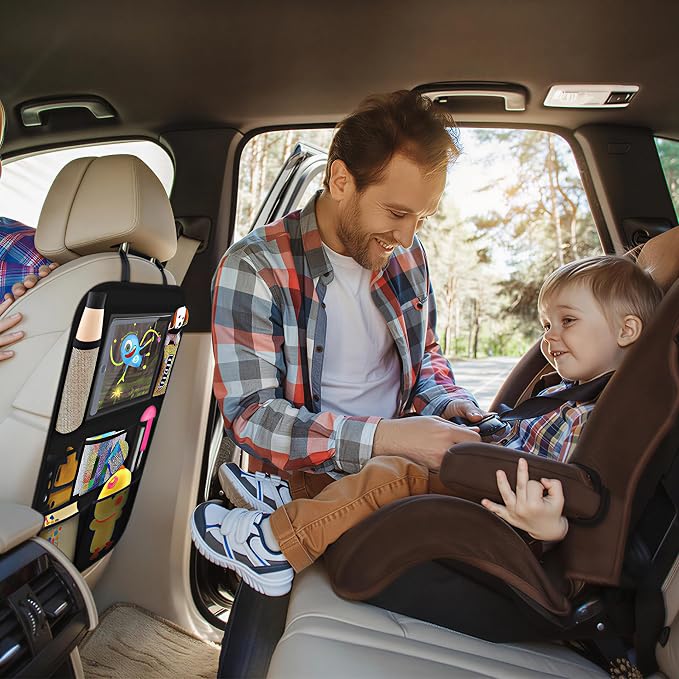 ONE PIX Backseat Car Organizer Mats Back Seat Organizers and Storage Bag with Touch Screen Tablet Holder for Kids Toddlers Seats, Travel Accessories, Road Trip Essentials (2PCS) - Image 6