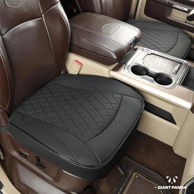 GIANT PANDA Bottom Seat Cover for Trucks&SUV, Front PU Leather Driver Seat Protector Fit for Chevy,Ram,Toyota,GMC,Ford F150 F-Series (2PCS-Black) - Image 2