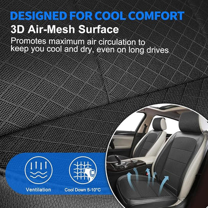 BEITK 2 Pack Black Ventilated Cooling Mesh Car Seat Covers | 3D Air Mesh, PU Leather, Breathable, with Storage pocket, Non-slip, Universal Fit for Car Truck SUV, Easy to Install - Image 3