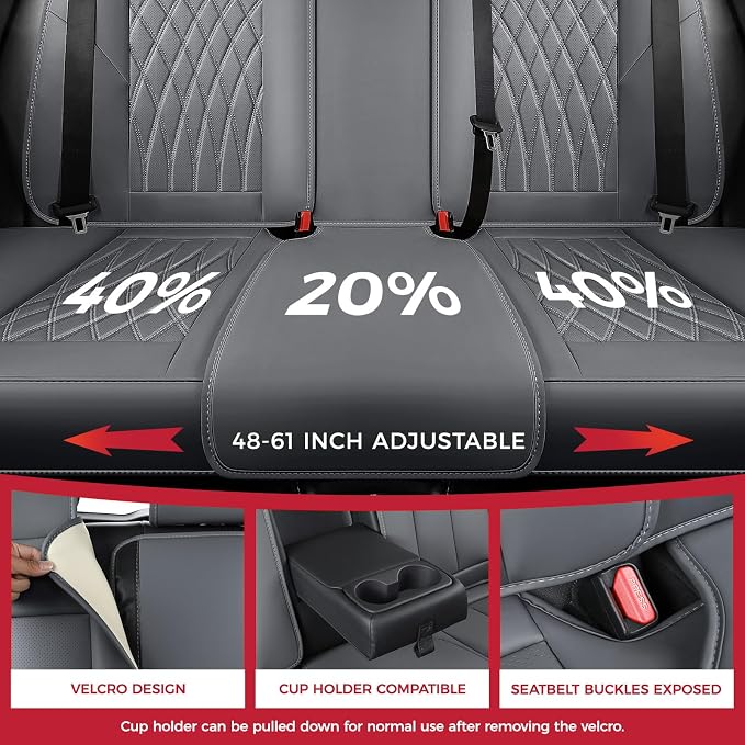 FREESOO Car Seat Covers Full Set Faux Leather Universal Fit Grey | faux nappa leather seat covers, waterproof breathable, full set lumbar support, front rear covers, fit sedans suvs pickups - Image 4