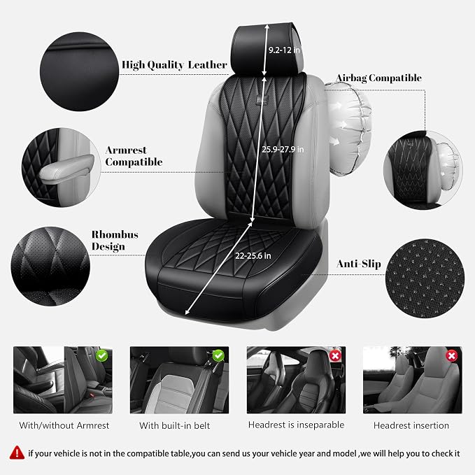CAR PASS Luxury Napa Leather Front Car Seat Covers, Sideless Car Seat Protectors with Storage Pocket, Non-Slip Automotive Seat Cover for Cars Trucks SUV, Airbag Compatible, 2 Pack (Black) - Image 3