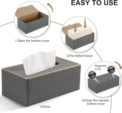 Tissue Box Cover Rectangular, PU Leather Tissue Box Holder for Kleenex, Napkin,Tissue Box Covers Rectangle for Bathroom Car Home Office Decorative 9.84"X5.63"X4.53" Grey - Image 5
