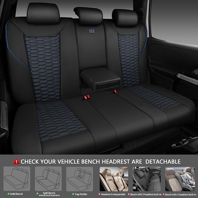 CAR PASS 3D Foam PU Leather Car Seat Covers Full Set,Luxury Breathable Faux Leather Seat Covers for Car,Anti Slip Universal Fit for SUVs Vans Sedan Truck Auto,Armrest Airbag Compatible,Black and Blue - Image 4