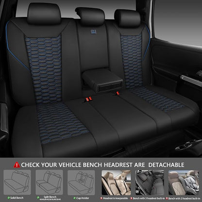 CAR PASS 3D Foam PU Leather Car Seat Covers Full Set,Luxury Breathable Faux Leather Seat Covers for Car,Anti Slip Universal Fit for SUVs Vans Sedan Truck Auto,Armrest Airbag Compatible,Black and Blue - Image 4