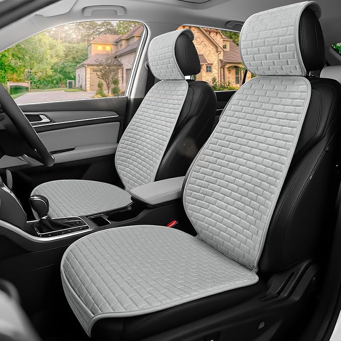2Pcs Gray Linen Car Seat Covers Front Seats Covers for Car Van SUV Truck | Breathable Cloth Fabric Durable Non-Slip Car Seat Protector - Image 8