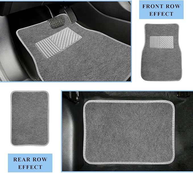 4PCS Car Floor Mats, Waterproof Non-Slip Car Floor Liners with Safety Heel Pad, All-Weather Wear-Resistant Mats Heavy Duty Universal Carpets for Truck SUV Van Sedan (Gray) - Image 5