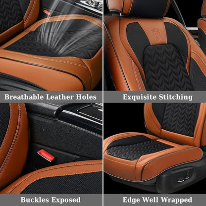 Coverado Car Seat Cover, Front Seat Cover, 2PCS Car Seat Protector, Seat Covers for Cars, Breathable Faux Leather Car Seat Cushion, Car Seat Protector, Brown Car Seat Covers Fit Most Vehicles - Image 5
