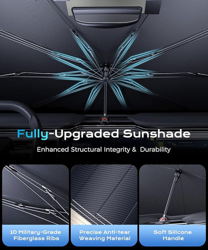 [2026 Upgrade] Coverado Windshield Sun Shade, UPF80+ Sunshade for Car Windshield Blocks Heat & UV Rays, Thickened Vinyl Coating Keep Cool Protect Interior, M 57”x32” for Sedans/SUVs - Image 5