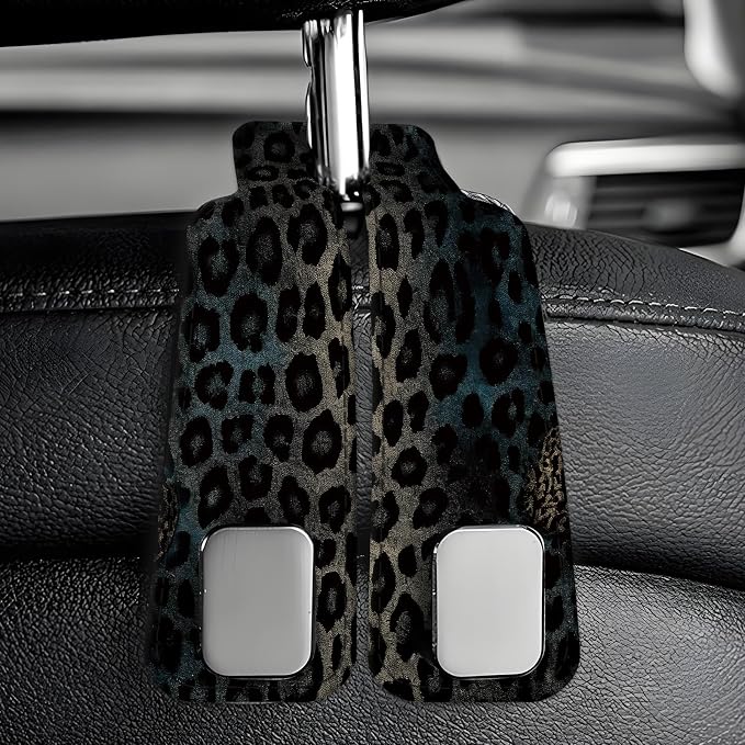 Car Seat Back Storage Headrest Hook, Premium Leather Double Metal Hook, Hanger Storage Organizer for Purse Cloth Bag, Car Interior Accessories Luxury Cool Leopard - Image 6