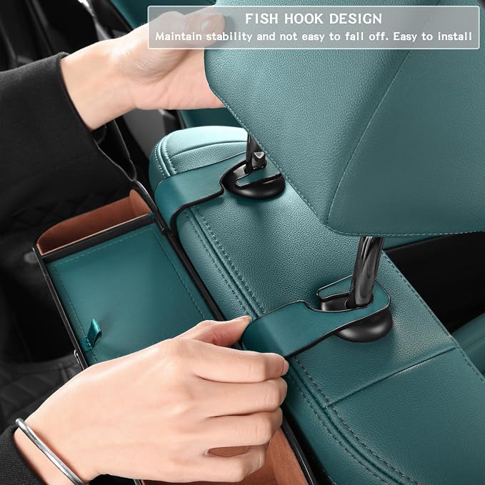 HOLDCY Car Back Seat Organizer with 2 Cup Holders, Tissue Storage, Blue | Rigid ABS Frame With Pu Leather, Dual Hooks And Tool-Free Mounting For Cars, Suvs And Trucks With Separate Headrest Posts - Image 6