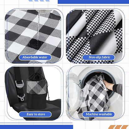 Hahafelt 2 Pack Car Seat Towel Cover with Storage Bag, Retro Plaid | 63 x 32 in Car Towel Seat Cover Non Slip Waterproof, Gym Workout Swimming Running, Machine Washable Sweat Absorbent Protector - Image 4