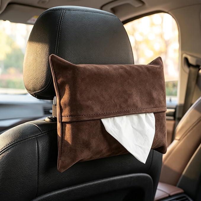 1 PC Car Tissue Holder, Soft-Leather Car Napkin Holder for Seat Back Armrest, Easy Access While Driving, Universal for Most Cars, Trucks, SUVs (Brown #1) by Unknown