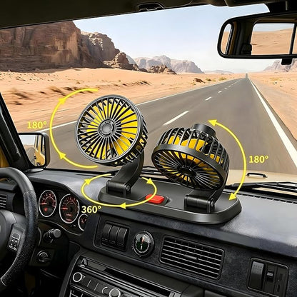 12V Heavy Duty Dual Head Car Fan, 2-Speed Dashboard Cooling Fan with Cigarette Lighter Plug, 360° Rotatable Vehicle Air Circulator for SUV RV Truck Sedan - Image 3