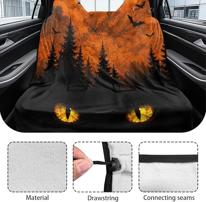 Black Cat Forest Bat Print Waterproof Backseat Cover Halloween Decoration Rear Bench Towel Seat Covers, Car Seat Protector for Gym Swimming, Universal Fits for Truck Van and SUV - Image 5