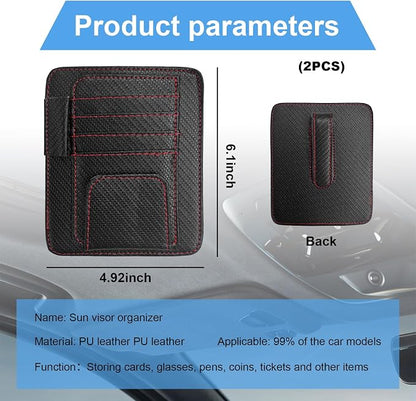 Augeny 2 PCS Car Sun Visor Organizer, Auto Visor Organizer and Storage, Registration and Document Holder, Vehicle Accessories for Sunglasses Document Card Pen Driver License (Carbon Fiber Red Line) - Image 2