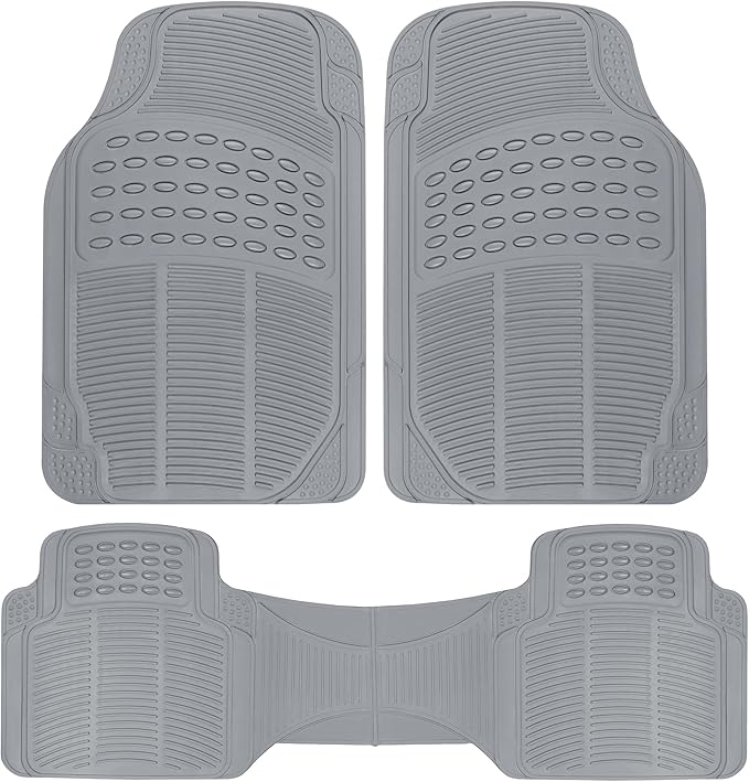 BDK ProLiner Car Floor Mats for Cars Trucks SUV, 3-Piece All-Weather Heavy Duty Rubber Liners with Universal Trimmable Fit, Durable Waterproof Vehicle Auto Floor Mats with Capture Ridges Gray by BDK