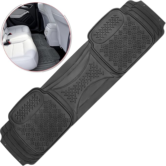 Heavy Duty Black Rubber Car Floor Mat by Vaygway –Automotive Rear Universal 1 Piece Runner Mat -Trimmable Rubber Liner Rug– Back Seat Liner – All Weather Protection for Car, Truck Van SUV by VaygWay