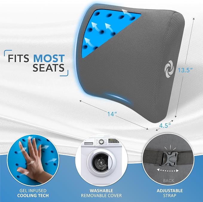 Samsonite Memory Foam Lumbar Support Pillow for Office Chair, Gaming Chair, or Car-Ergonomic Back Cushion-Home Essentials for Sitting Comfort and Posture Relief Back Support with Cooling Gel, Grey - Image 4