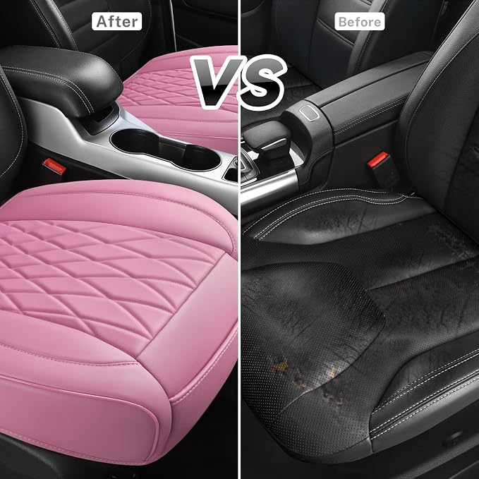 CAR PASS 2 Pack Leather Front Car Seat Covers, Bottom Seat Covers Full Wrapped with Storage Pocket, Anti-Slip Leather Seat Protectors,Waterproof Seat Cushion Pad Universal Fit Sedan SUV Truck, Pink - Image 6