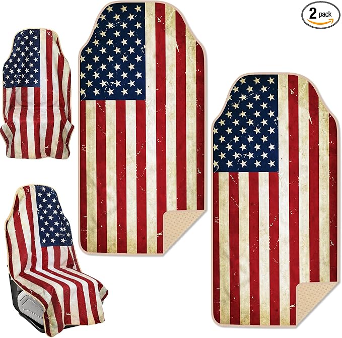 2PCS Car Seat Cover Towel Non Slip Front Seat Car Seat Towel Performance Microfiber Athletic Running Towel Washable Seat Cover for Gym Workout Sweat Outdoor Sport Beach Hiking Yoga (American Flag) by Lonfliness