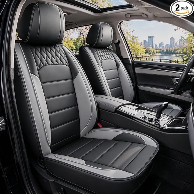 Car Seat Covers Fit for Nissan Rogue 2010-2026 Front Set | Faux Leather Waterproof Automotive Seat Protectors,Compatible with Airbags,Easy to Install,2 Seats Grey by RAWAKORW
