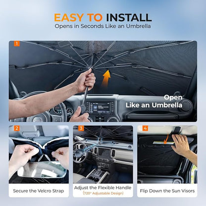 [2026 Upgraded] DooGooCoo Windshield Sun Shade Umbrella for Jeep Wrangler & Gladiator 2011-2026 [100% Sunlight Blocked, Cooling Ice Crystal] Sunshade for Car Windshield for Wrangler Sunshade. - Image 8