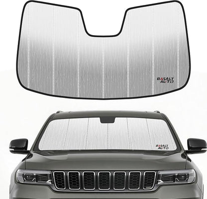 2022-2026 Grand Cherokee Windshield Sun Shade Custom Fit for 2022 2023 2024 2025 2026 Jeep Grand Cherokee Silver Reflective Foldable Front Sun Visor Sunshade Protector with Storage Bag by BasaltAuto
