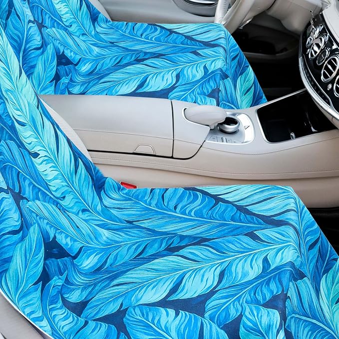Hahafelt 2 Pack Car Seat Towel Cover with Storage Bag, Blue Leaves | 63 x 32 in Car Towel Seat Cover Non Slip Waterproof, Gym Workout Swimming Running, Machine Washable Sweat Absorbent Protector - Image 6