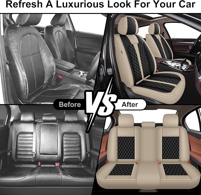 IKABEVEM Car Seat Covers fit for Crosstrek/XV Crosstrek 2016-2026 Full Set | Waterproof Faux Leather, Airbag Compatible, Easy-Wipe Car Seat Protector,5 Seats Covers Fit for Crosstrek, Beige&Black - Image 6