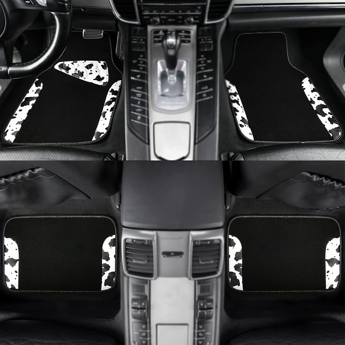 CAR PASS Waterproof Universal Fit Car Floor Mats, Cow Print Car Mats Fit for SUV,Vans,sedans, Trucks,Set of 4pcs Car Carpet with Driver Heel Pad and Nibs Backing,or Cute Women Girly Funny Black White - Image 3