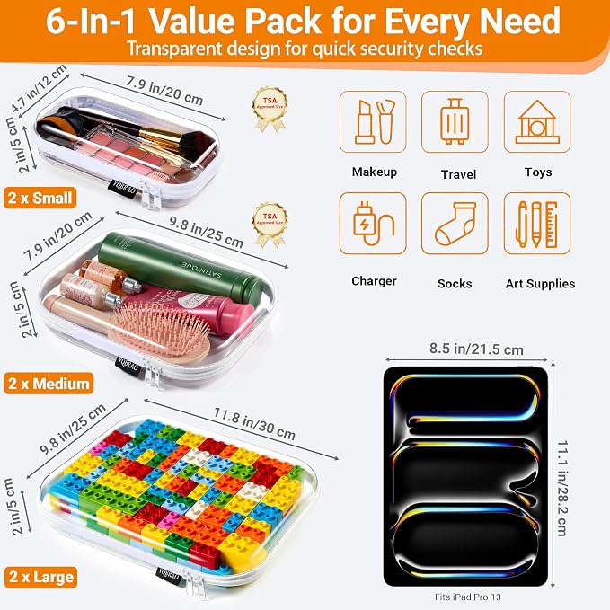 YQBRAO Clear Hard Shell Zipper Cases, Diaper Bag Organizer Pouches, White | Rigid clear shells in three practical sizes organize toiletries, cosmetics, cables, stationery and household essentials - Image 4