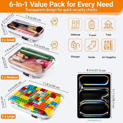 YQBRAO Clear Hard Shell Zipper Cases, Diaper Bag Organizer Pouches, White | Rigid clear shells in three practical sizes organize toiletries, cosmetics, cables, stationery and household essentials - Image 4