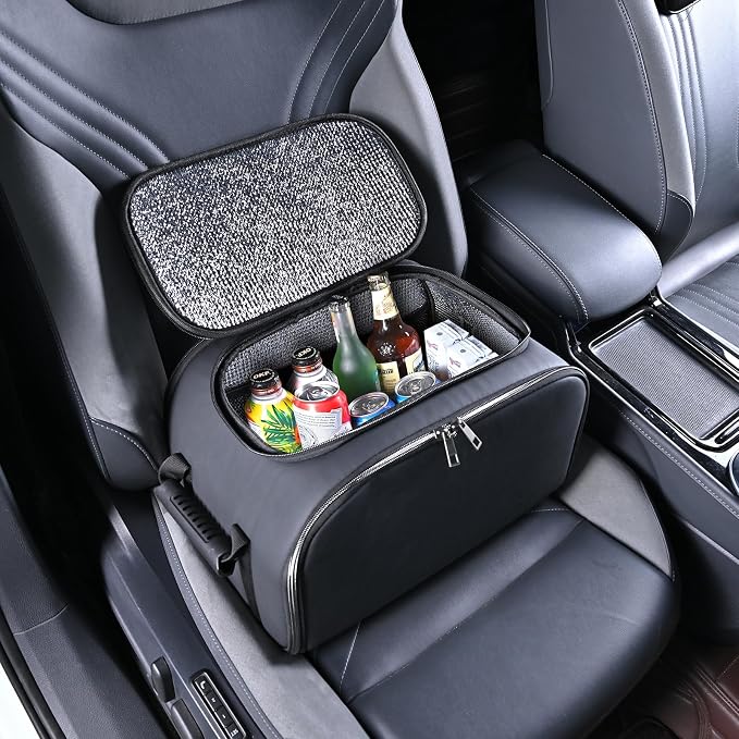 Black Foldable Car Insulated Storage Box, Portable Thermal Cooler Bag with Double Zipper & Sturdy Handle, Multi‑Purpose Car Seat Trunk Organizer for Drinks Snacks, Outdoor Picnic Camping Road Trips by SunshineSkyAutoProducts