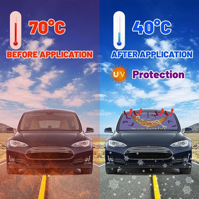 Socira Funny Skeleton Skull Car Windshield Sun Shade Umbrella Sunshade Block UV Rays Sun Visor Protector Auto Windshield Sunshade to Keep Vehicle Cool for Cars Trucks & Suvs 57 X 30 in - Image 5