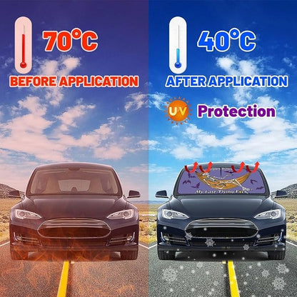 Socira Funny Skeleton Skull Car Windshield Sun Shade Umbrella Sunshade Block UV Rays Sun Visor Protector Auto Windshield Sunshade to Keep Vehicle Cool for Cars Trucks & Suvs 57 X 30 in - Image 5