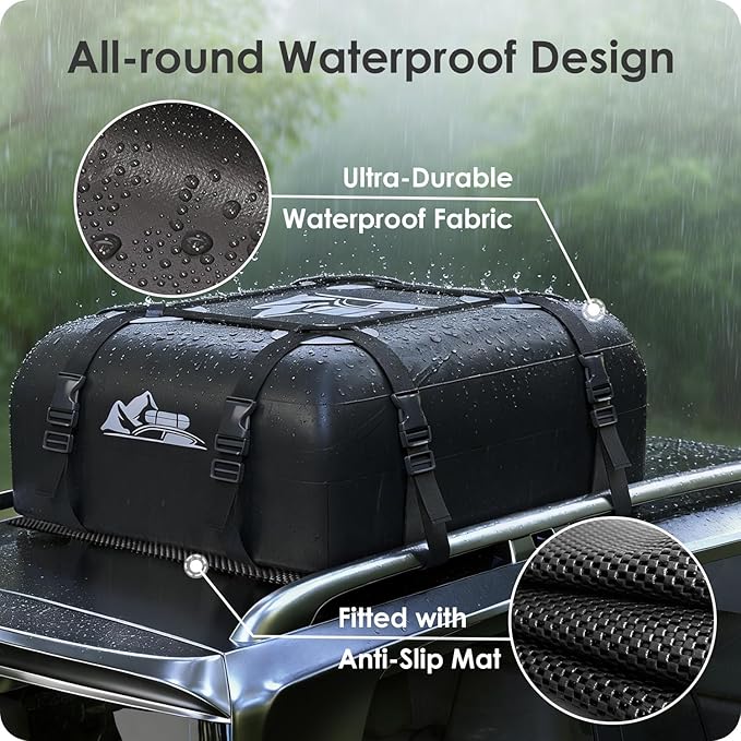 Car Rooftop Cargo Carrier Bag 15-20 Cubic Feet(15Cu.Ft-Gray) - Image 2