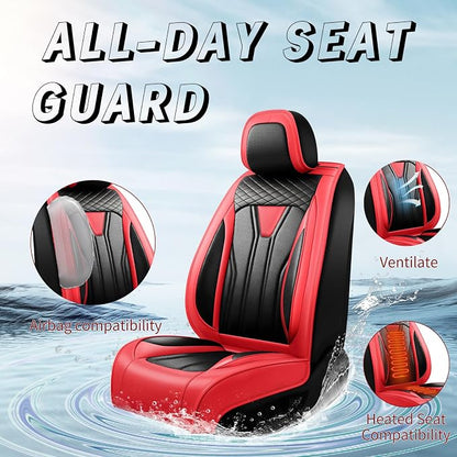 Fit Land Cruiser Premium Leather Car Seat Covers for Toyota Land Cruiser 2000-2025 2026 - Waterproof，Breathable，All-Weather Seat Cushion Protecto & Airbag Compatible, 2 Front Seat Red&Black - Image 2