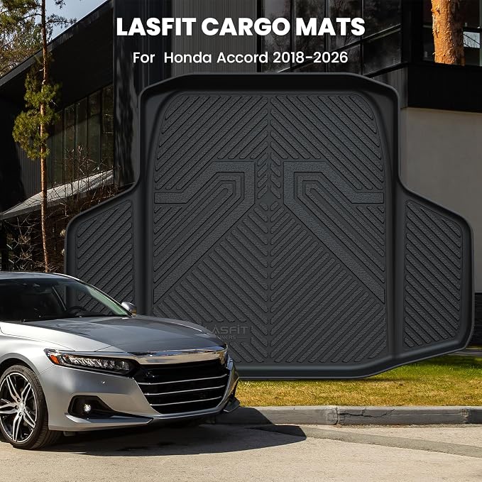 LASFIT Trunk Mat for Honda Accord Sedan 2018-2026 Gas & Hybrid | All Weather Custom Fit Anti-Slip Pet Friendly Easy Clean TPE Trunk Liner Cargo Mat Accessories, Black - Image 2
