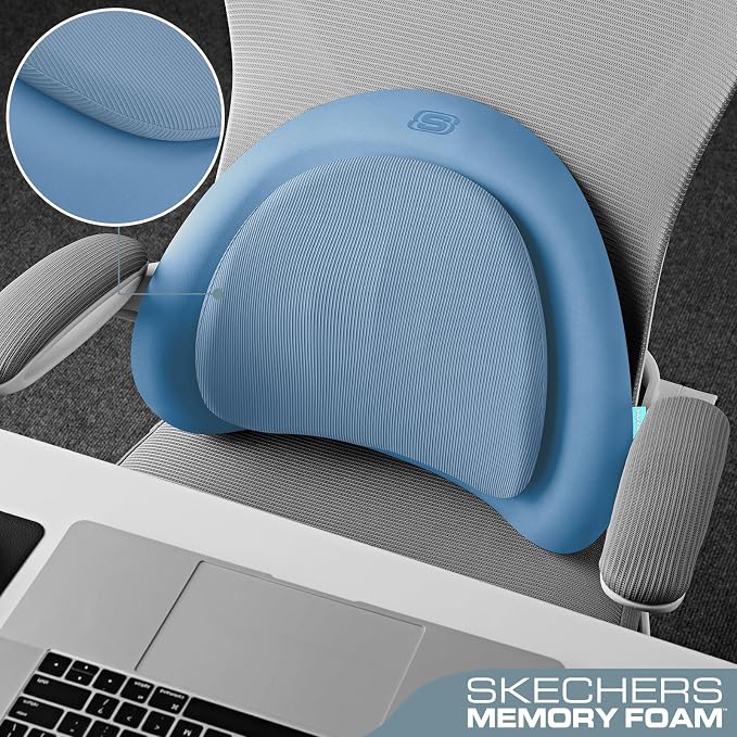 Skechers Lumbar Pillow Premium Memory Foam, Double-Layer-Office Chair Cushion for Tailbone Pain Relief,Butt Pillow for Office Chair,Car seat Cushion,Long Sitting Office Workers,and Car Drivers,Blue - Image 4