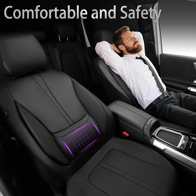 CAR PASS Nappa Leather Car Seat Covers, Water Resistant 3D Foam Faux Leather Seat Covers, Lumbar Support Automotive Seat Covers 2 Front Seats, Comfort & Universal Fit for Cars SUV Truck, Solid Black - Image 3
