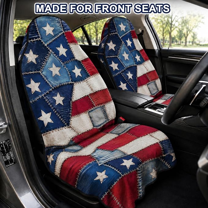 Car Seat Towel Cover 2 Pack for Front Seats, Sweat Absorbent Car Seat Protector with Non-Slip Backing, Waterproof Towel Car Seat Covers for Runners, Gym, Swimming, Beach, Patchwork Flag - Image 2