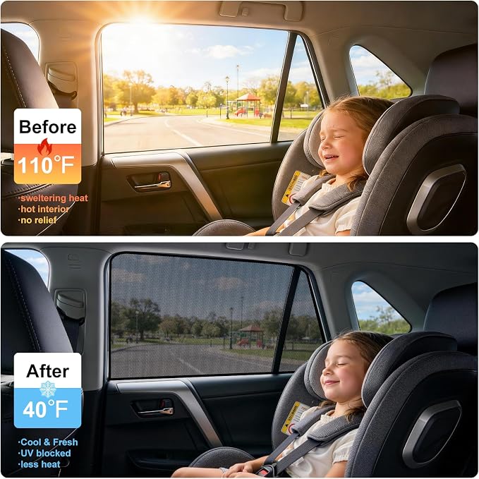 XCBTY 11-23 4Runner Window Shade for Rear Seat Windows, 2-Pack Magnetic | Blocks 99% UV to keep baby & pets cool. One-way privacy mesh allows fresh air flow. Press clip & hold 5s for maximum grip. - Image 2
