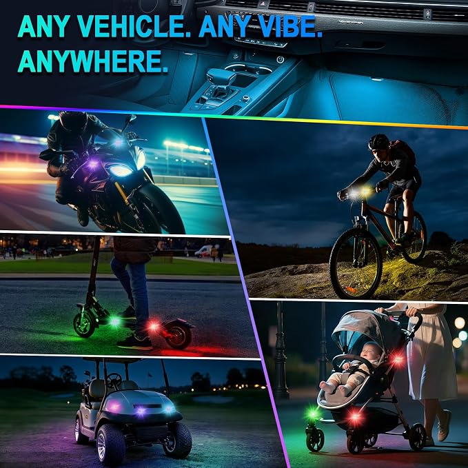 1797 Upgraded 5-LED Wireless Strobe Lights with Remote, RGB Exterior & Interior Ambient Lighting, 8 Colors & 5 Modes, USB-C Rechargeable, 4 PCS Waterproof Mini Lights for Car, Truck, Bike, Motorcycle - Image 4