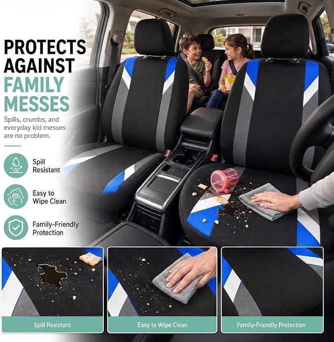 FH Group Front Set Cloth Car Seat Covers for Low Back Car Seats with Removable Headrest, Universal Fit, Airbag Compatible Seat Cover for SUV, Sedan, Van Blue - Image 6
