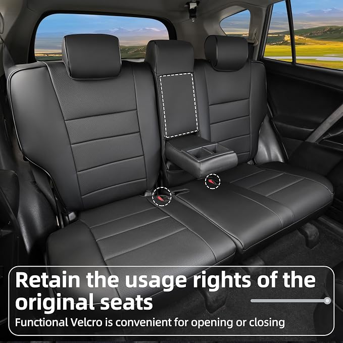 Lolcar Rav4 Seat Covers Custom Fit for Toyota Rav4 LE(NOT for Hybrid) 2013 2014 2015 2016 2017 2018,Leather Car Seat Cover for Trucks SUV Full Set,Faux Leather (Black) - Image 4