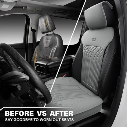 CAR PASS Car Seat Protector, 2 Pack Sideless Nappa Leather Seat Covers for Cars, All Season Waterproof Breathable Front Seats Cushion with Storage Pocket Universal Fit Vehicle Car SUV Truck, All Gray - Image 5