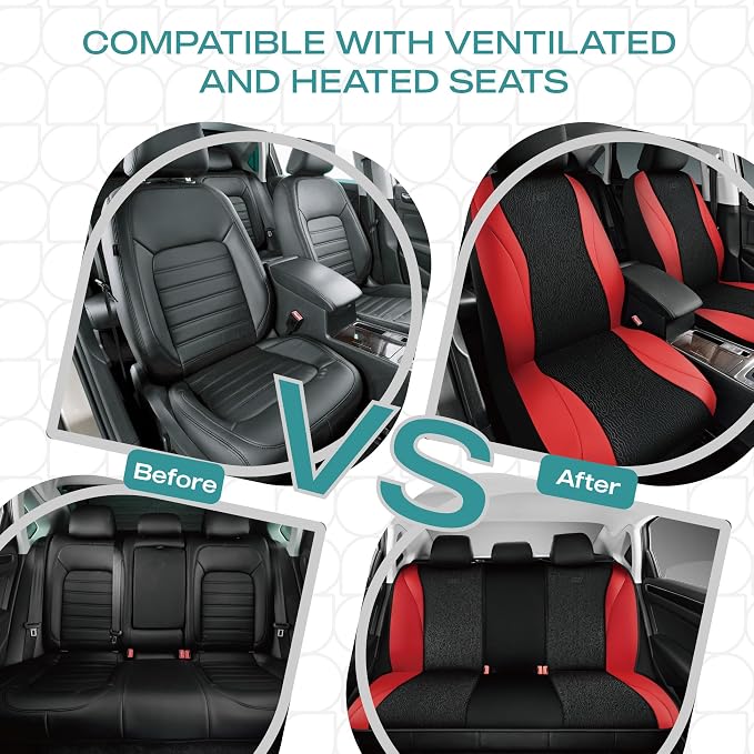 Skechers Car Seat Covers,Leather Seat Covers with GOGA Mat Technology,Waterproof Car Seat Covers Full Sets,Airbag Compatible,Comfort Universal Fit for Most Cars,Vans,Trucks,SUVs,Red - Image 7