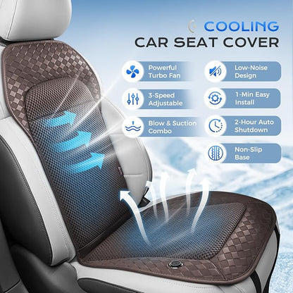 Coverado Summer Ventilated Car Seat Cushion, 12V-24V Dual Blowing & Suction Cooling Pad with 8 Turbo Fans, 3-Speed Adjustable, Universal Fit for Cars, SUVs, Trucks & Vans - Brown - Image 4