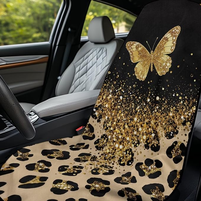 Butterfly Leopard Print Car Seat Cover Towel After Gym Sweat Auto Seat Cover Protector with Storage Bag Gold Butterfly Car Interior Seat Protector Driver Seat Cushion Cover Yoga Mat Towel - Image 3